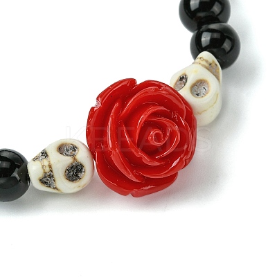 Halloween Theme 8.5mm Synthetic Black Stone Beaded Stretch Bracelets BJEW-JB10882-01-1