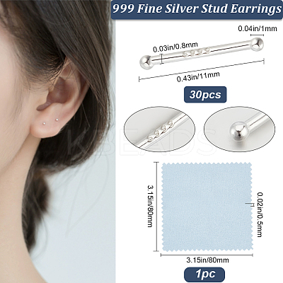 15Pair Tiny Barbell 999 Fine Silver Stud Earrings for Girl Women EJEW-BBC0001-60-1