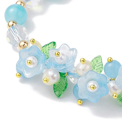 Flower Glass & Acrylic Braided Bead Adjustable Bracelets for Women BJEW-JB10446-01-1