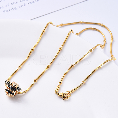 PVD Vacuum Plating 304 Stainless Steel Round Snake Chain Necklace NJEW-S420-009A-G-1