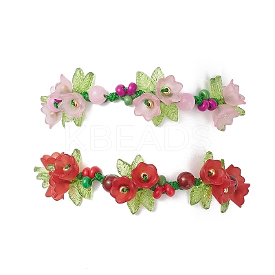 2Pcs Flower Acrylic & MIYUKI Seed Beads & Natural Carnelian & Yellow Jade Bracelets BJEW-MZ00221-1