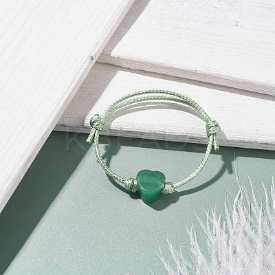 Natural Green Aventurine Heart Braided Cord Bracelet BJEW-JB07685-03-1