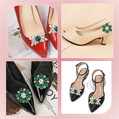 4Pcs 2 Styles Flower Brass Rhinestone Shoe Decorations AJEW-WR0002-42A-1