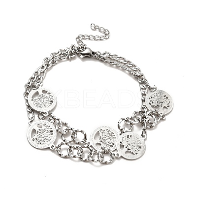 Tarnish Resistant 304 Stainless Steel Curb Chains Double Layer Multi-strand Bracelet BJEW-C025-10P-1