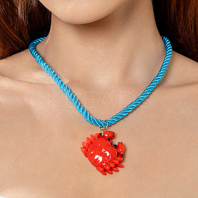 Ocean Resin Crab Pendant Twisted Cotton Cord Necklaces FS-WG595AC-13-1