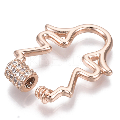 Brass Micro Pave Clear Cubic Zirconia Screw Carabiner Lock Charms ZIRC-T013-07RG-NF-1