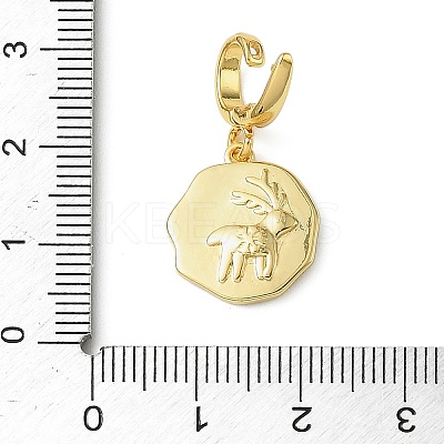 Christmas Brass Rhinestone Flat Round Pendant Decorations KK-H498-01G-07-1