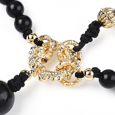 Natural Gold Obsidian & Limestine & Obsidian & Black Agate & Brass Mobile Phone Straps HJEW-N003-02-1