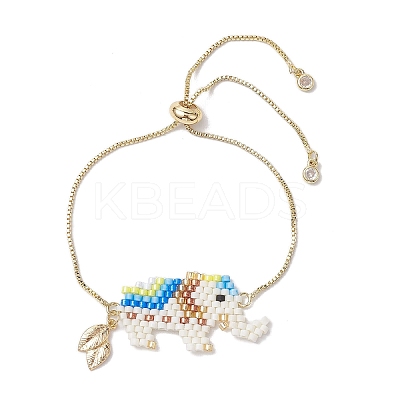 Elephant Glass Seed Beads Link Bracelets BJEW-MZ00067-02-1