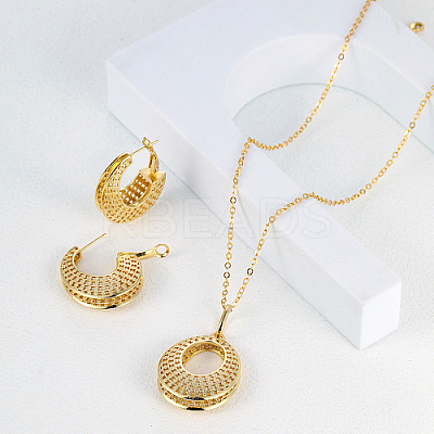 Brass Hollow Donut Pendant Necklaces & Hoop Earrings LV5654-1