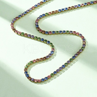 3MM 304 Stainless Steel Rhinestone Cup Chain Necklaces for Women NJEW-G175-01G-01-1