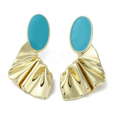 Rack Plating Real 18k Gold Plated Brass Oval Stud Earrings with Enamel EJEW-M237-02G-01-1