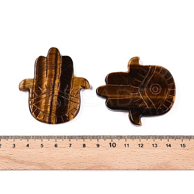 Natural Tiger Eye Hamsa Hand with Eye Figurines DJEW-N003-04D-1