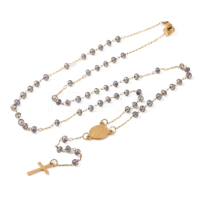 Ion Plating(IP) Crucifix Cross 304 Stainless Steel Rosary Bead Necklaces NJEW-M075-04G-02-1