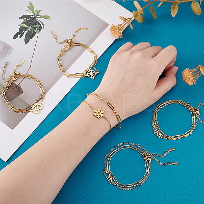 5 sets 5 styles 304 Stainless Steel Paperclip Chains & Cable Chain Bracelet Sets BJEW-PH0004-43-1