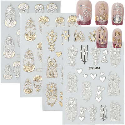 4Pcs 4 Styles Branch Self Adhesive PET Nail Art Stickers Decals MRMJ-SP0001-18-1