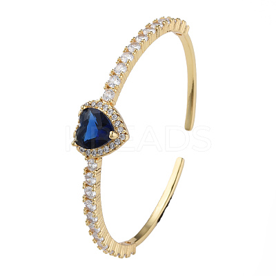 Cubic Zirconia Heart Open Cuff Bangle BJEW-N012-031B-1