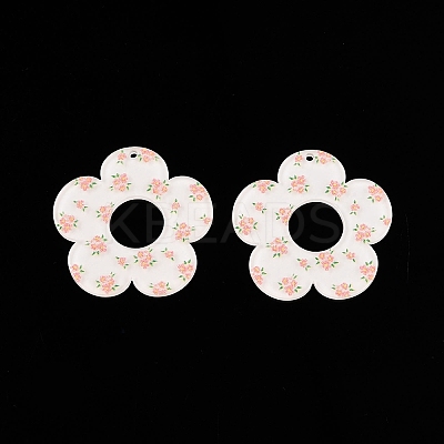 Flower Theme Printed Acrylic Pendants OACR-T028-06G-1