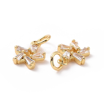 Star Brass Micro Pave Clear Cubic Zirconia Charms KK-G435-43G-1