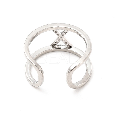 Clear Cubic Zirconia Initial Letter Open Cuff Ring RJEW-A012-01P-X-1