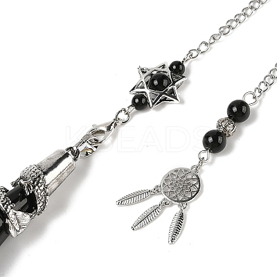 Natural Obsidian Cone Dowsing Pendulum Big Pointed Pendants AJEW-Z041-01C-AS-1