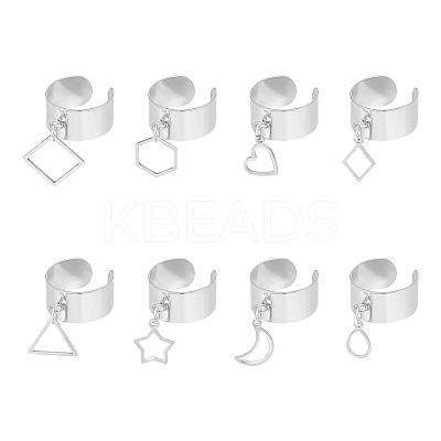 8Pcs 8 Style 304 Stainless Steel Open Cuff Rings Set RJEW-AB00012-1