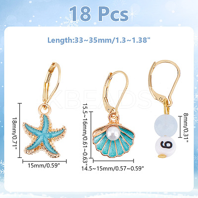 Starfish/Shell/Number Alloy Enamel & Acrylic Pendant Locking Stitch Markers HJEW-AB00585-1
