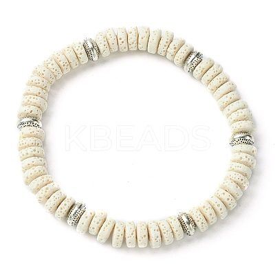 Natural Dyed Lava Rock Flat Round Beaded Stretch Bracelets for Men BJEW-JB09714-01-1
