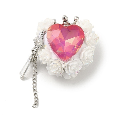 Heart with Crown Polymer Clay Rhinestone Tassel Dangle Beads CLAY-E004-01-1