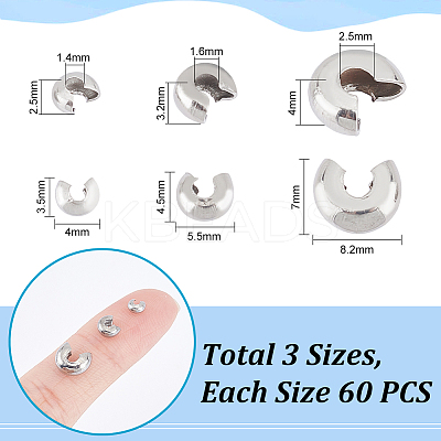 180Pcs 3 Style 304 Stainless Steel Crimp Beads Covers STAS-UN0051-55-1