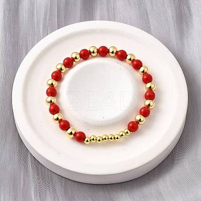 ABS Imitation Pearl Round Beads Stretch Bracelets for Women BJEW-D317-12A-G-1