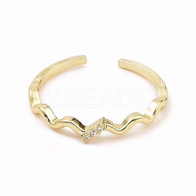 Clear Cubic Zirconia Wave Open Cuff Ring RJEW-B028-17G-1