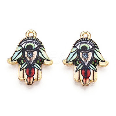 Printed Light Gold Tone Alloy Pendants ENAM-N056-206E-1