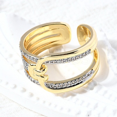 Brass Micro Pave Cubic Zirconia Open Cuff Rings RJEW-D313-11PG-1
