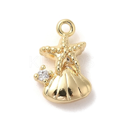 Marine Animal Theme Golden Brass Micro Pave Clear Cubic Zirconia Pendants KK-U031-01G-03-1
