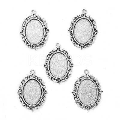 Tibetan Style Antique Silver Alloy Flat Oval Pendant Cabochon Settings LS-TIBEP-M022-19AS-1