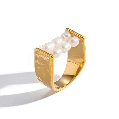 Irregular 304 Stainless Steel with Natural Freshwater Pearl Finger Rings for Women WZ4968-1