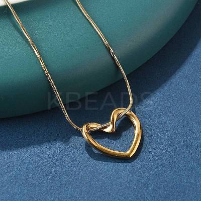 Ion Plating(IP) 304 Stainless Steel Hollow Heart Pendant Necklace with Round Snake Chains NJEW-M202-05G-1