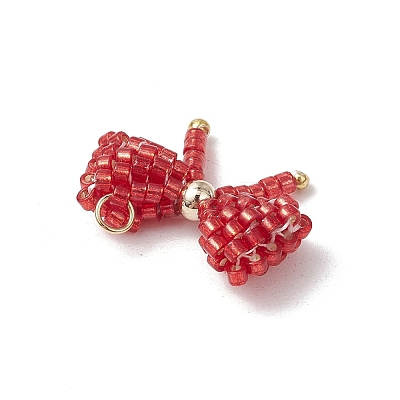 Glass Seed Beaded Bowknot Pendants PALLOY-MZ00564-03-1
