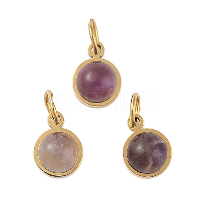 Ion Plating(IP) Natural Amethyst Half Round Charms with Jump Ring STAS-A097-05G-14-1