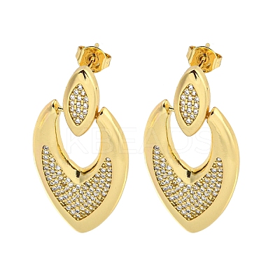 Rack Plating Brass Micro Pave Clear Cubic Zirconia Heart Stud Dangle Earrings for Women EJEW-C095-03G-1