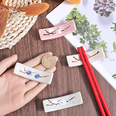 4Pcs 4 Colors Flower Pattern Japanese Style Porcelain Chopsticks Rests DJEW-CP0001-33-1