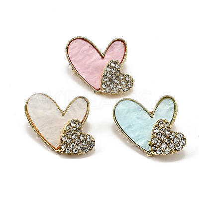 12Pcs 3 Colors Double Heart Alloy Rhinestone Brooches for Backpack Clothes JEWB-A033-01G-1