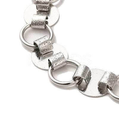 Non-Tarnish 304 Stainless Steel Flat Round Link Chain Bracelet BJEW-Q776-02B-01-1