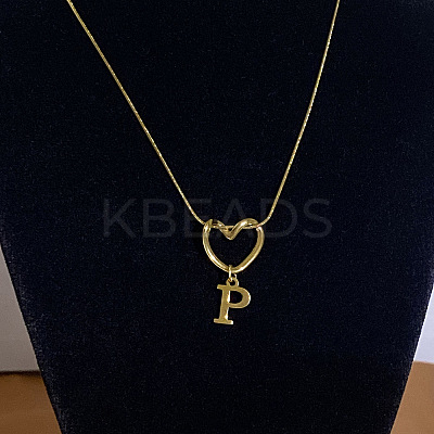 304 Stainless Steel Heart with Initial Pendant Necklaces for Women FS-WG4DC9E-16-1