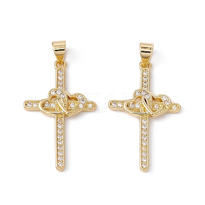 Rack Plating Brass Micro Pave Cubic Zirconia Pendants X-ZIRC-C040-45G-02-1