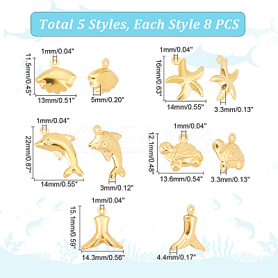 40Pcs 5 Style 304 Stainless Steel Charms Sets STAS-UN0045-81-1