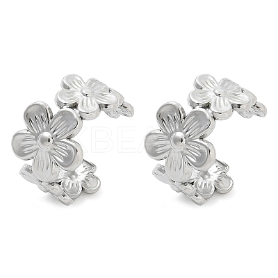 304 Stainless Steel Flower Cuff Earrings for Women LS-EJEW-A118-03P-1