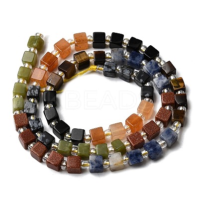 Synthetic Goldstone & Natural Chinese Southern Jade & Red Aventurine & Tiger Eye & Sodalite & Obsidian & Snowflake Obsidian Beads Strands G-H333-03J-1