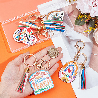 5Pcs 5 Colors Teachers' Day Wooden Keychains AJEW-SP0001-41A-1